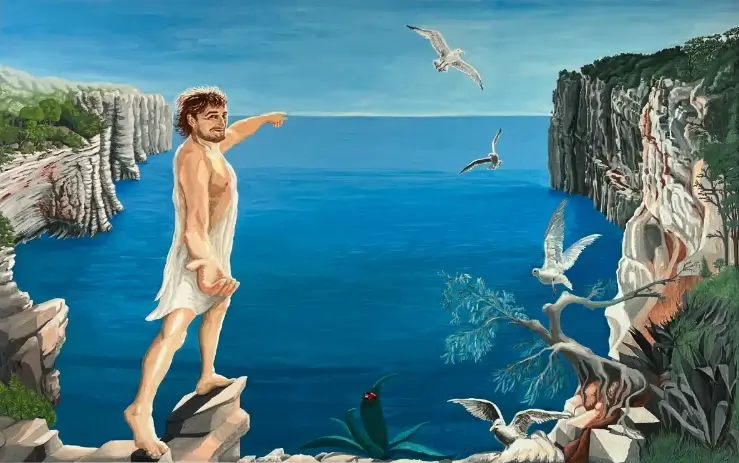Odyssey's Quest - Tempera painting on canvas, 50x100 cm
