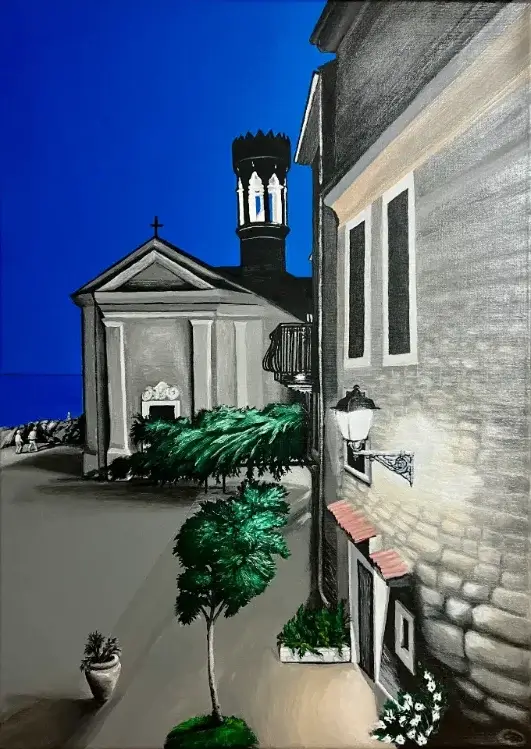 Piran at Night - Acrylic painting on canvas, 70x50 cm