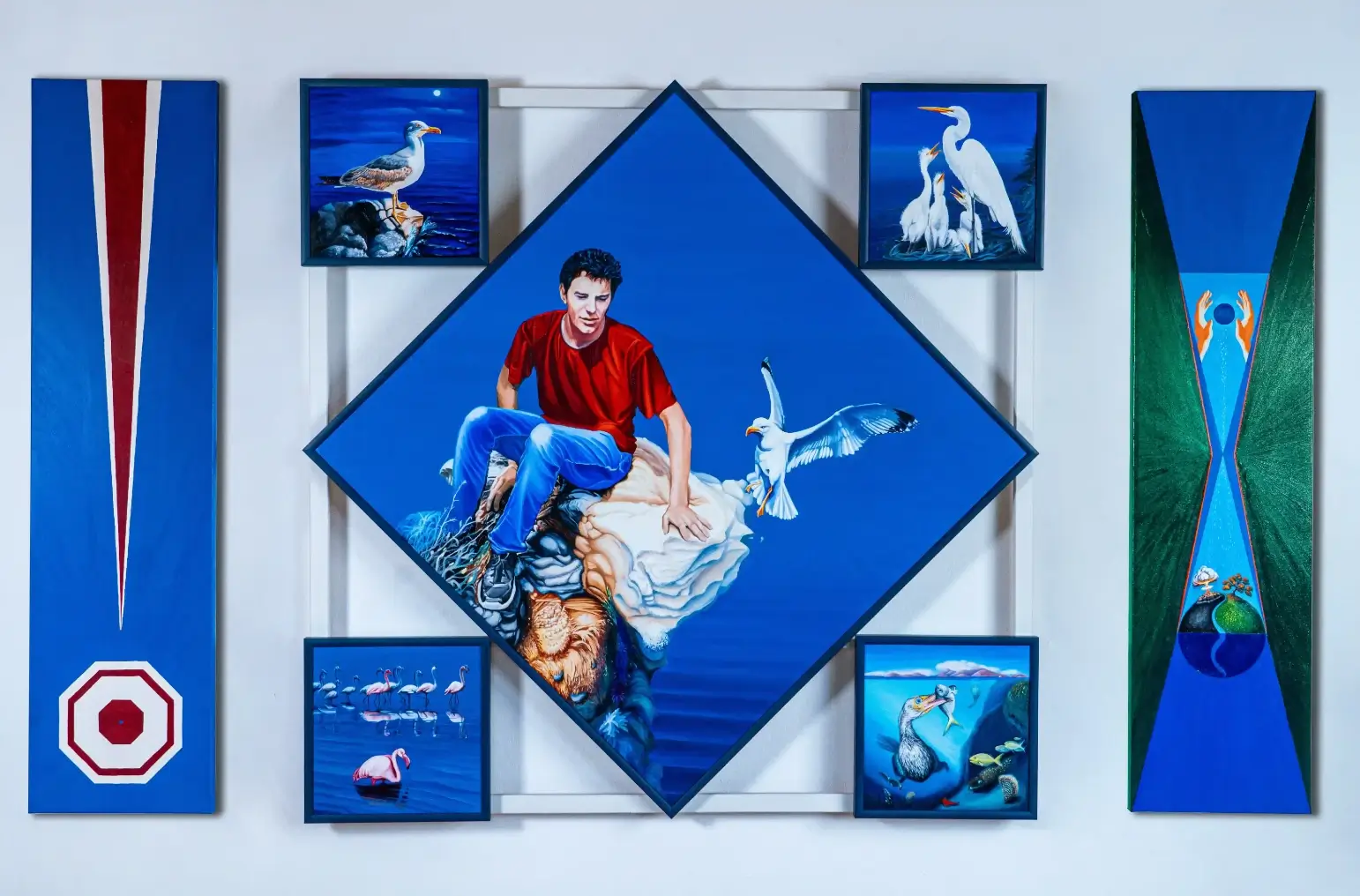 Nature to Man - Modular artwork composed of 7 oil paintings on canvas, 173 x 280 x 10.5 cm